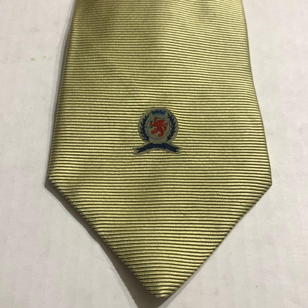 Gold Tommy Hilfiger Crest  Logo 100% Silk tie